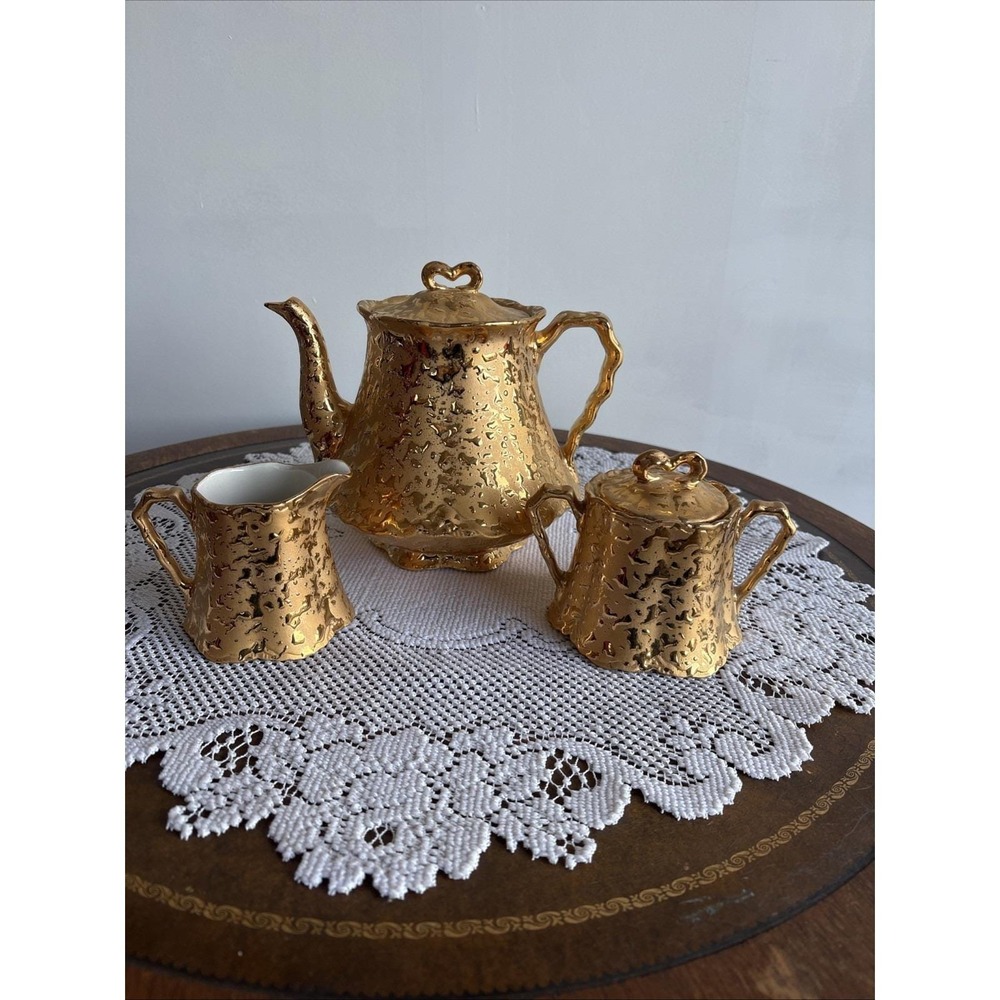 Vintage Old Money Dixon Art Studio Weeping Gold Tea Set 22 KT. Gold.collectable.